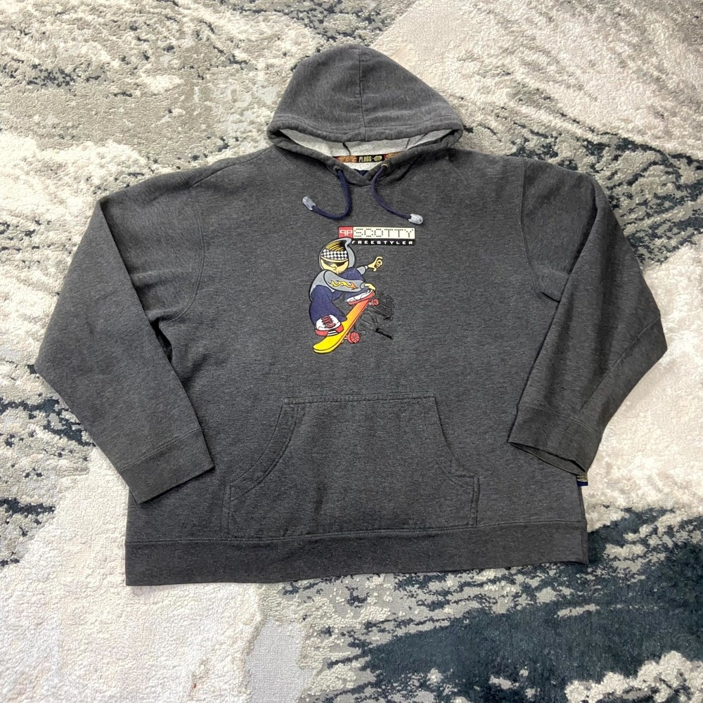 Y2K Plugg Vintage Skater Surf Hoodie XL Gray Scotty Freestyler‎ Skateboard 00s